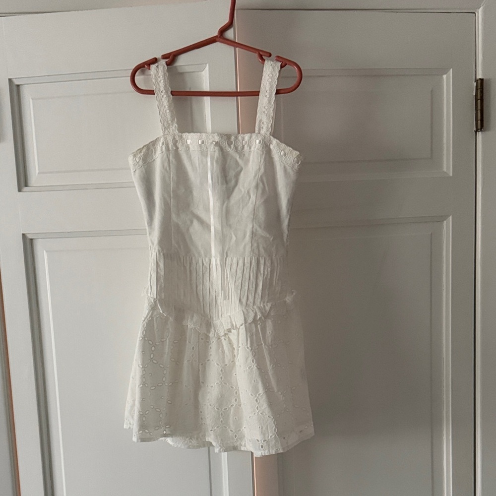Katie J NYC White Eyelet Lace-Trim Sleeveless Romper Dress